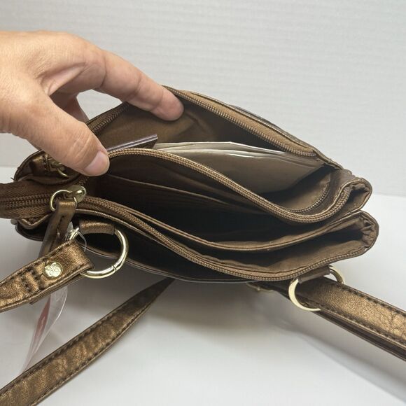 RELIC Flower Embossed Faux Leather Bronze Crossbody Bag New - Picture 5 of 9